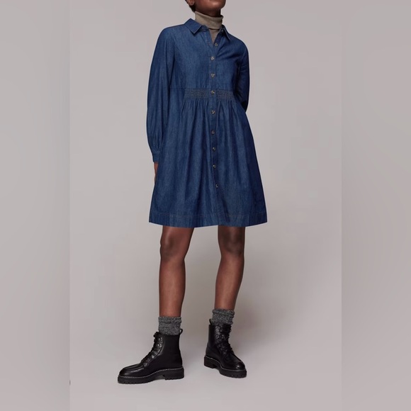 WHISTLES Dark Chambray Dress with Long Sleeves - Picture 1 of 10